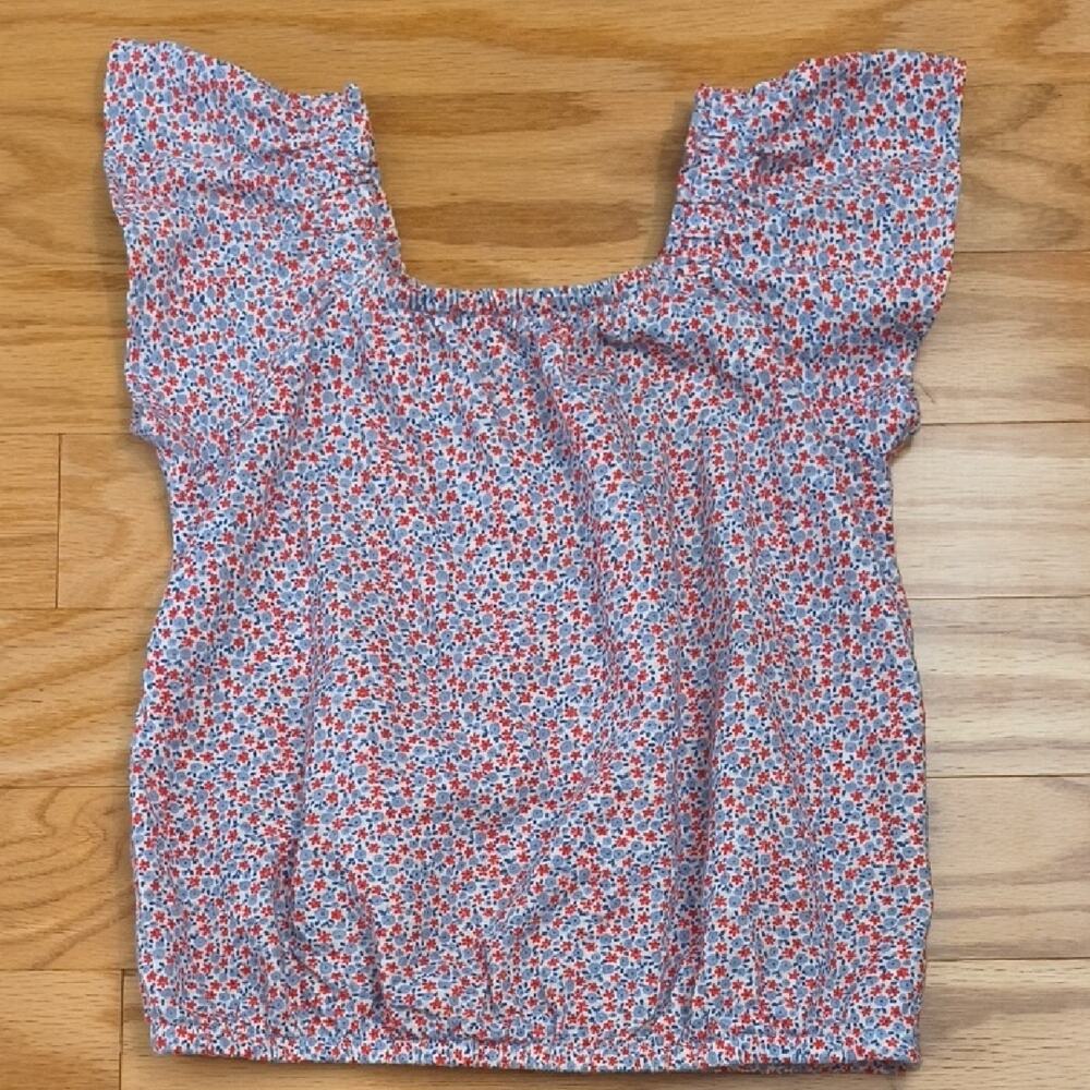 Cat & Jack Flutter Sleeve Floral Blouse Red, White, & Blue Size S 6/7 EUC